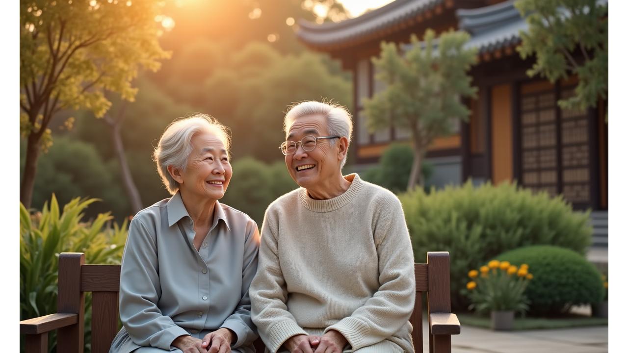 행복하게 노년을 보내는 한국인 부부의 모습